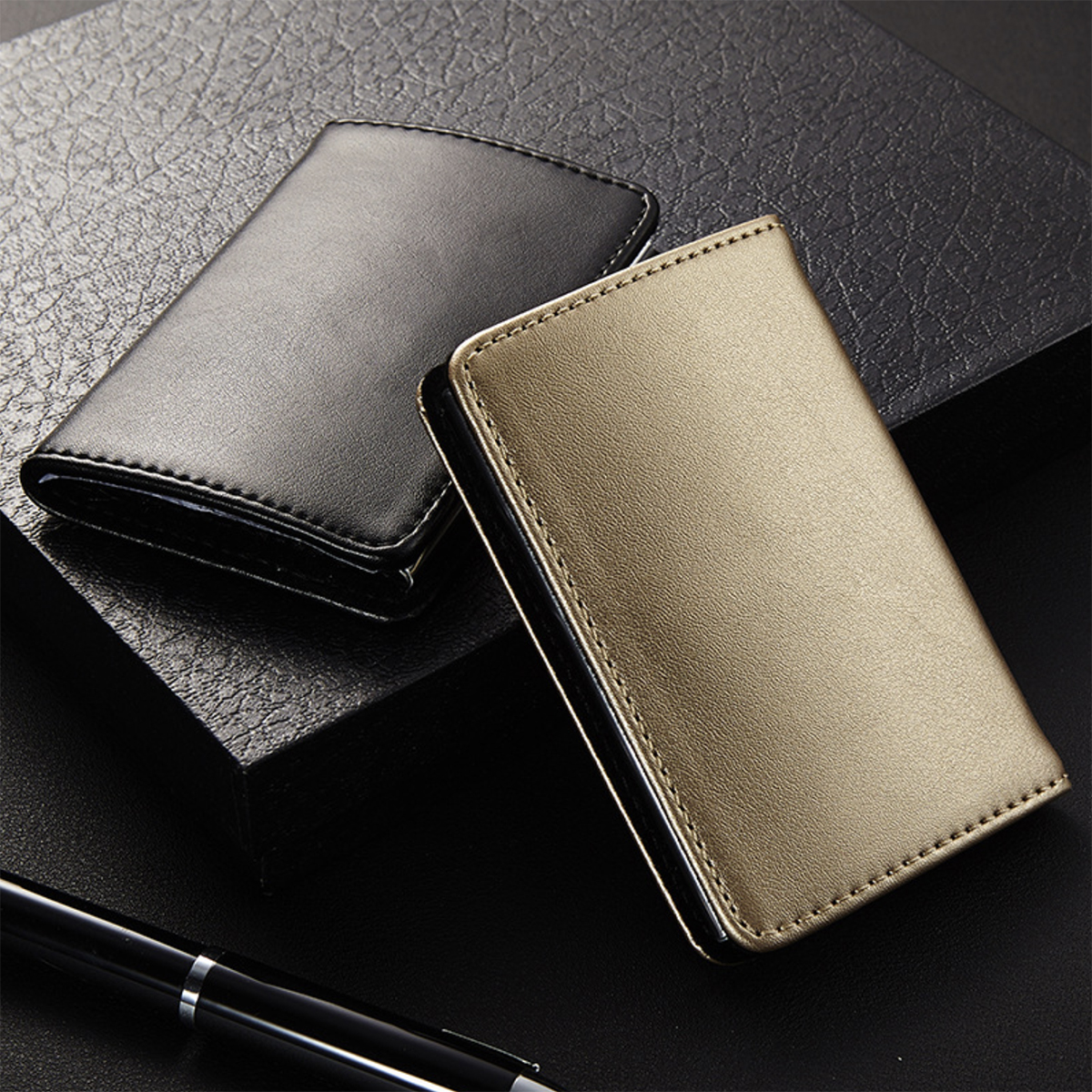 Stainless Steel PU Leather Card Holder